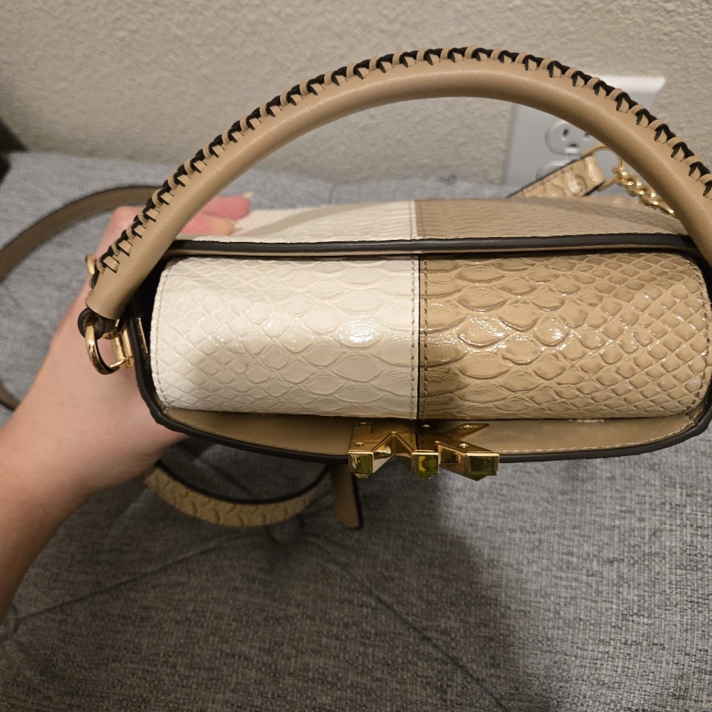 Michael Kors NWOT Karlie Small Two-Tone Snake Embossed Leather Crossbody Bag - Picture 14 of 15